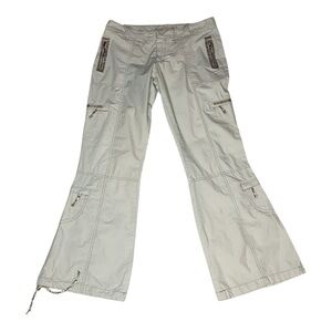 Wide-Leg Utility Cargo Pants in Light Gray
